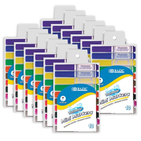 Bazic Products Washable Markers, Mini, Broad Line, 10 Colors Per Set, 120PK 1220